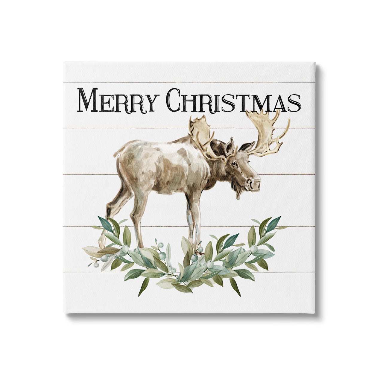 Stupell Industries Merry Christmas Moose Laurel Canvas Wall Art
